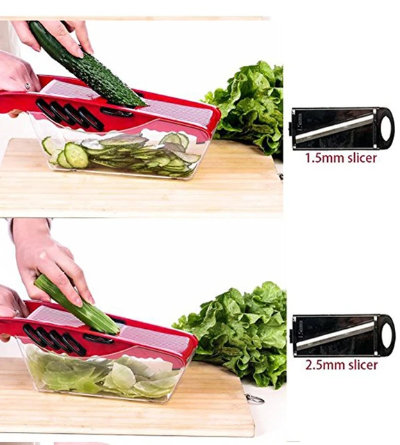 Sendowtek Cortador de Verduras y Frutas Picadora de Verduras Multi  Rebanador de Verduras Manual Mandolina Cortador de Alimentos Multifuncional  Vegetable Slicer Cutter con 2 Cuchillas para Cortar en Cubitos, 3  Rebanadoras y