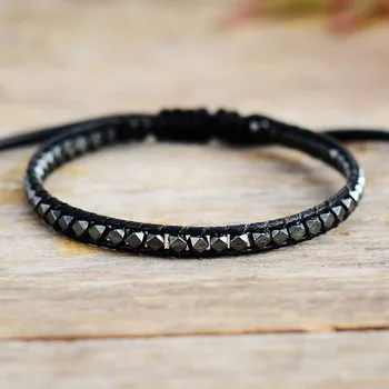 Men Bracelet Jewelry Hematite Beads Adjustable Wrap Bracelet Vegan Cord Steampunk Lovers Couples Bracelet Gifts