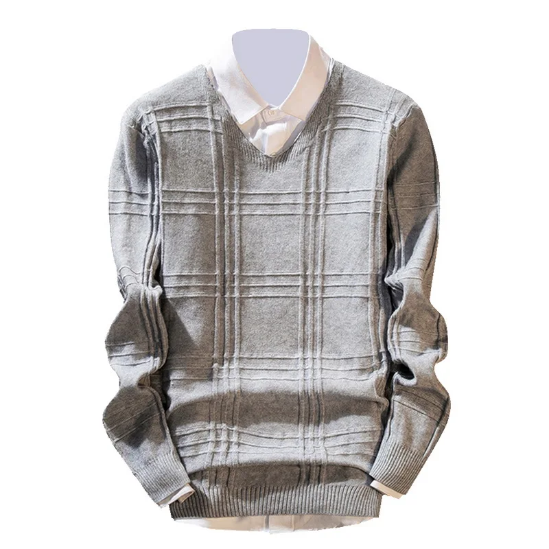 Винтажный клетчатый трикотаж мужской свитер Повседневный V трикотажный кардиган топы Sueter Masculino осенняя одежда Modish Pull Homme вязаный пуловер - Цвет: Gray