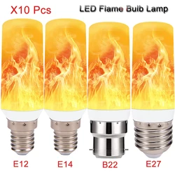 10 Pcs Flame Bulb Lamp E12/E14/E27/B22 LED Flame Effect 5W Light Bulbs With 3Modes Outdoor & Living Room Decorative Lighting D30