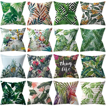 

Tropical Decoration Print Cushion Cover Cotton linen Green Plant Throw Pillow for Sofa/Home Decorative Pillowcase