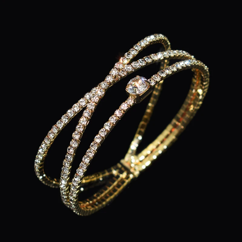 Cubic Zircon Cuff Bangle silver Golden Plated Crystal Women's Bracelets and Bangles Wedding Bangles Bridal Jewelry Gifts 2