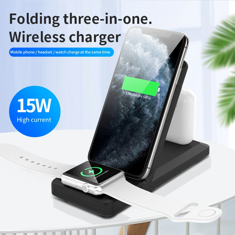 

15W 3 in 1 Qi Fast Wireless Charger Stand for iPhone 11 XS XR X 8 AirPods Pro Charge Dock Station For Apple Watch iWatch 5 4 3 2