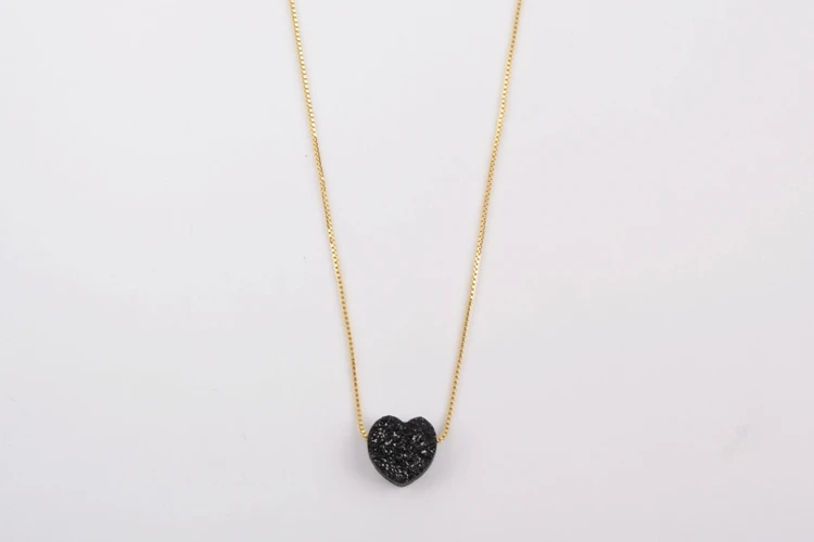 BOROSA, 5 шт., модное, Радужное, в форме сердца, титана, натуральный Druzy, подвеска, 16,5~ 17 дюймов, цепочка, регулируемое ожерелье для женщин G1889