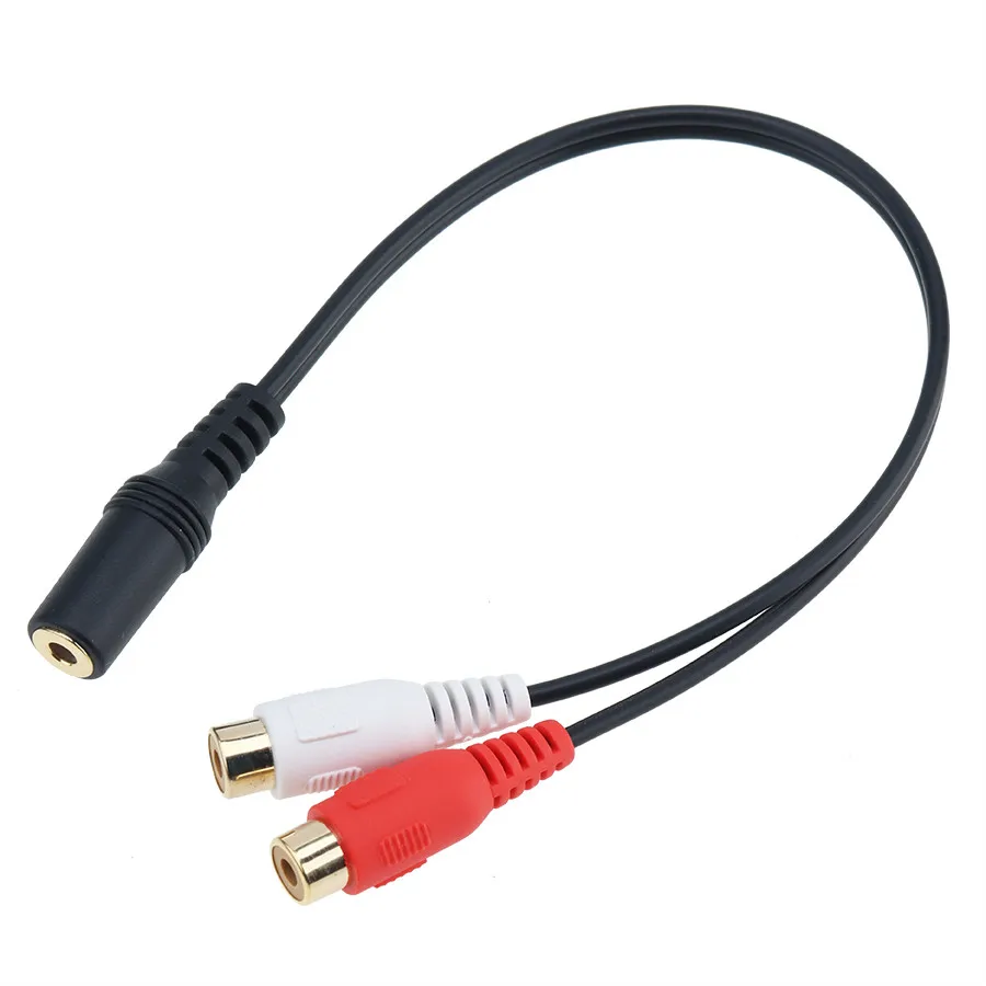 Gold Plated 3 5mm Jack Female to 2 RCA Female Stereo Audio Splitter Adapter Cable For Headphones DVD CD TV VCR 300pcs