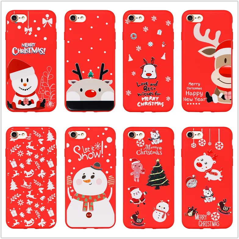 For Funda iphone 8 Case Marry Christmas Tree Reindeer Santa Claus 7 Cover Silicone Coque |