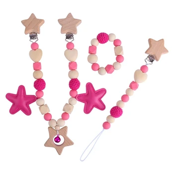 

Silicone Pacifier Clip + Teething Toy Teething Bead for Boys Girls Dummy Soother Strap Teething Toy Baby Infant Shower Gift Set