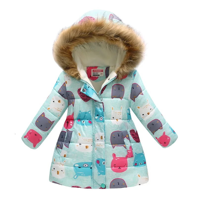 Зимние теплые куртки для девочек, 36 цветов детская модная плотная верхняя одежда с принтом Одежда для детей осеннее пальто с капюшоном для маленьких девочек, YJ137 - Цвет: 11-Blue Monster