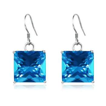 

Szjinao Real 925 Sterling Silver Drop Earrings Blue Topaz Fine Jewelry For Women Square Engagement Wedding Anniversary Gift Hot
