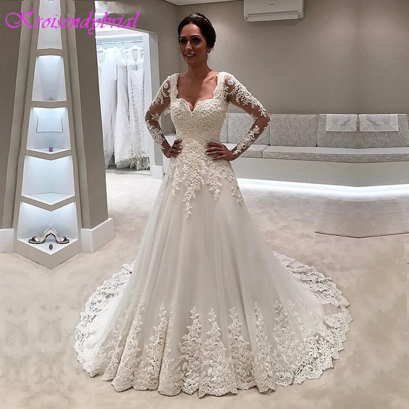 QFS021 Vestidos De Noiva красивые свадебные платья трапециевидной формы с длинными