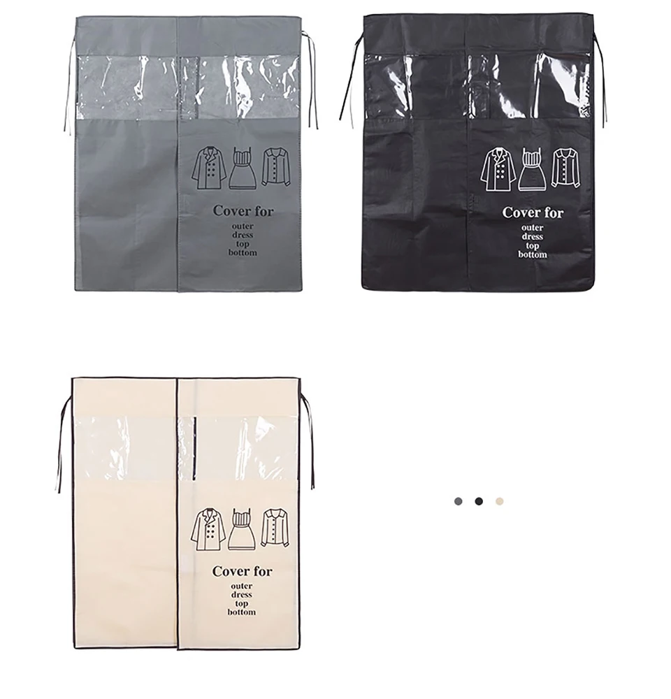 Non-woven Coat Dust Proofing Cover For Home Wardrobe Hanging Overcoat Clothing Cover Suits Pocket Storage Bags Closet Organizer