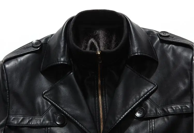 Черная кожаная куртка Мужская парка VoguePU одежда мужские длинные кожаные куртки пальто Высокое качество плюс бархат искусственная кожа Overcoa