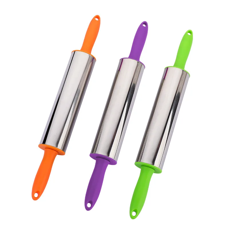 Multicolor 39cm Rolling Pin 304Stainless Steel PVC Round Pointed Handle