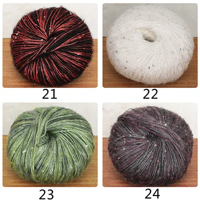 Meetee 5pcs(1pc=50g) Multicolor Beaded Sequins Mohair Wool Yarn Hand Kniting Yarn DIY Shawl Hat Hand-woven Wire Accessory YA010