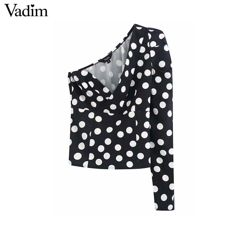 Vadim женская черная блузка с принтом в горошек, на одно плечо, на молнии, дизайн с длинным рукавом, женские повседневные шикарные тонкие топы, блузы LB764