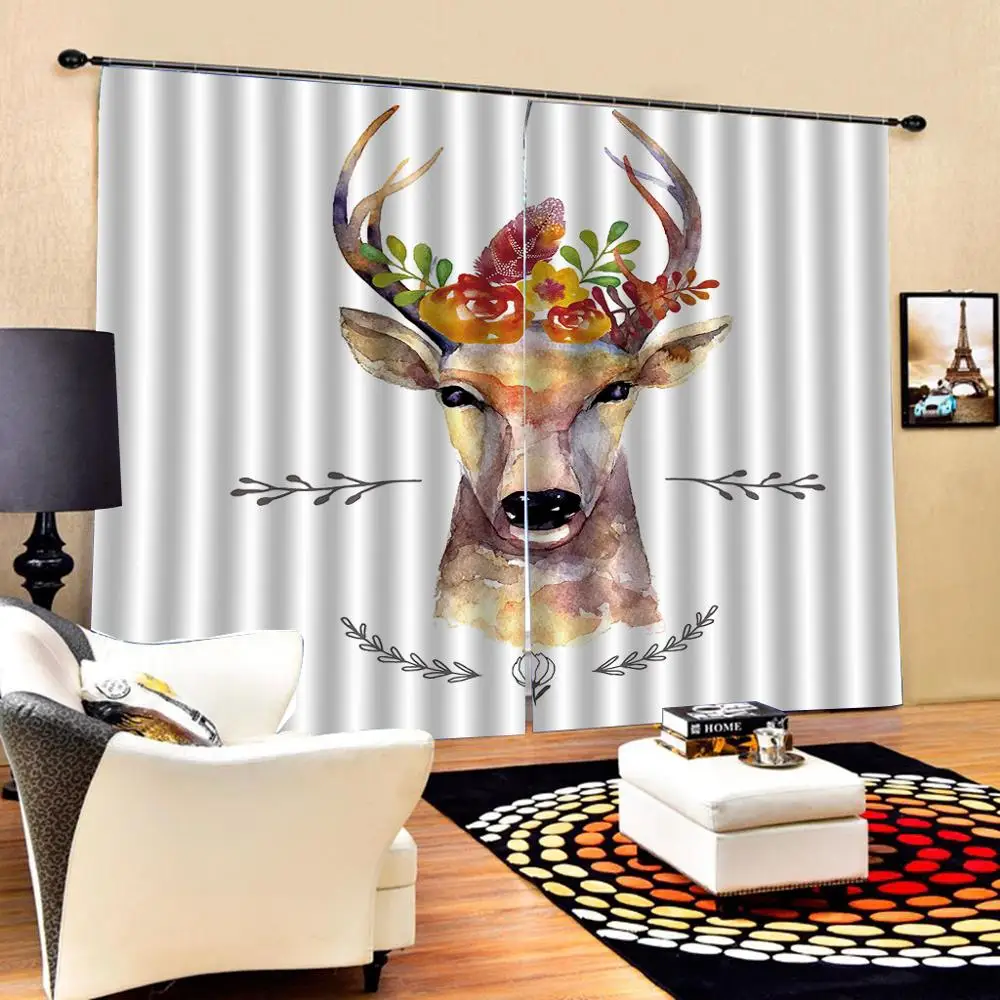 Antler Deer Flower Antlers 3D Curtains Blockout Photo Printing Curtains Drape Fabric 