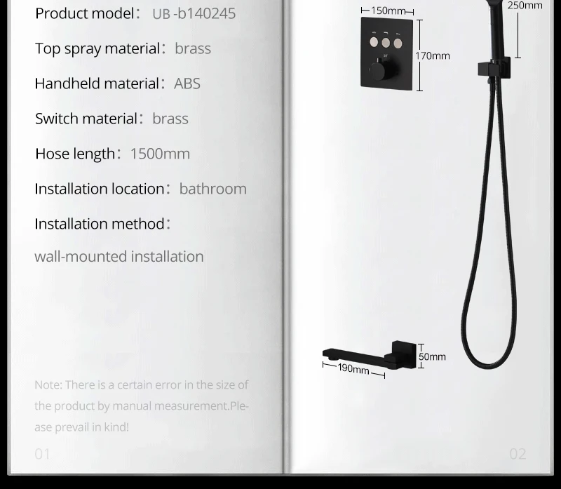 Black Button Shower Set Thermostatic Shower Set In-Wall Brass Touch 6 x 10 inch Faucet Shower System (8)