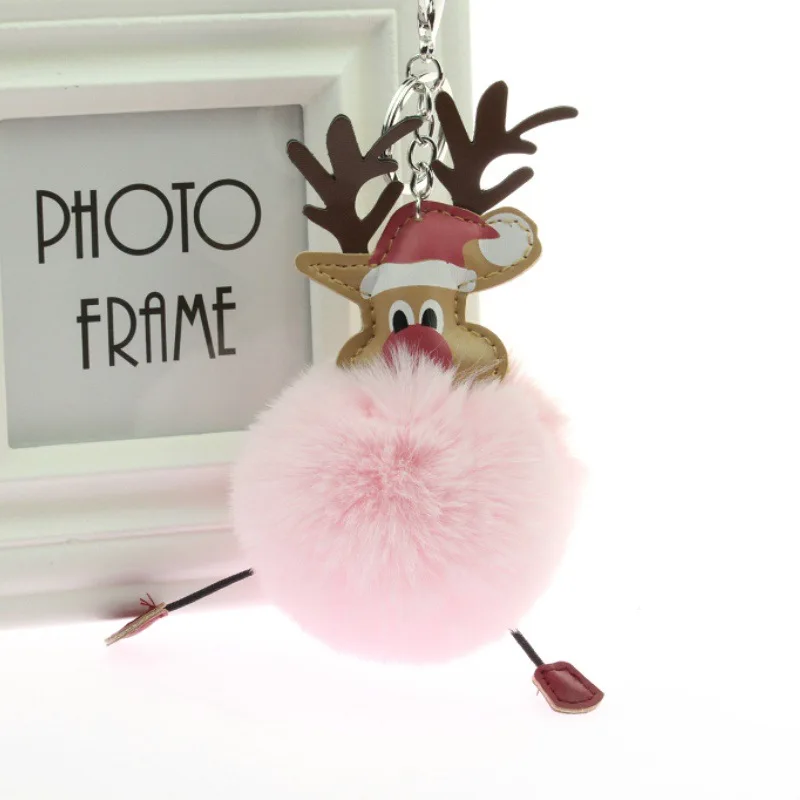 Брелок с новогодним украшением кулон лося брелок для волос мяч Ключ Пряжка нежный уникальный олень домашняя сумка Украшение Рождественский Декор - Цвет: Light pink