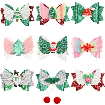 

9pcs Bow-knot Christmas Glitter Adorable Hair Accessories Barrettes Clips Hair Bow Hair Clips Hairpin for Girls Party