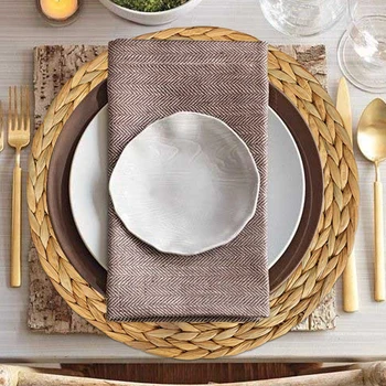 

2PC Natural Woven Handmade Round Placemat Table Mat For Dining Table Water Hyacinth Placemat Heat-Resistant Non-Slip Table Mat #