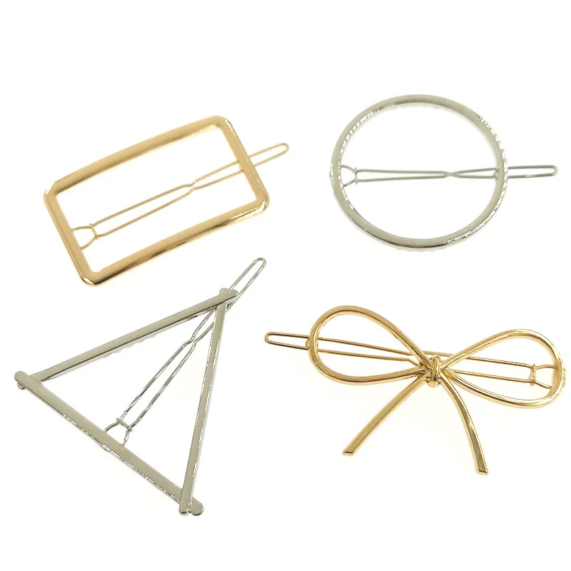 Fashion Stars Triangle Geometric Hair Clips For Women Accessories Gold Silver Geometric Hair Clip pins Alloy Circle Hair grip
