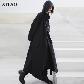 

XITAO Pockets Zipper Wrinkle Trench Women 2020 Autumn Casual Fashion New Style Temperament All Match Loose Women Clothes DZL1833