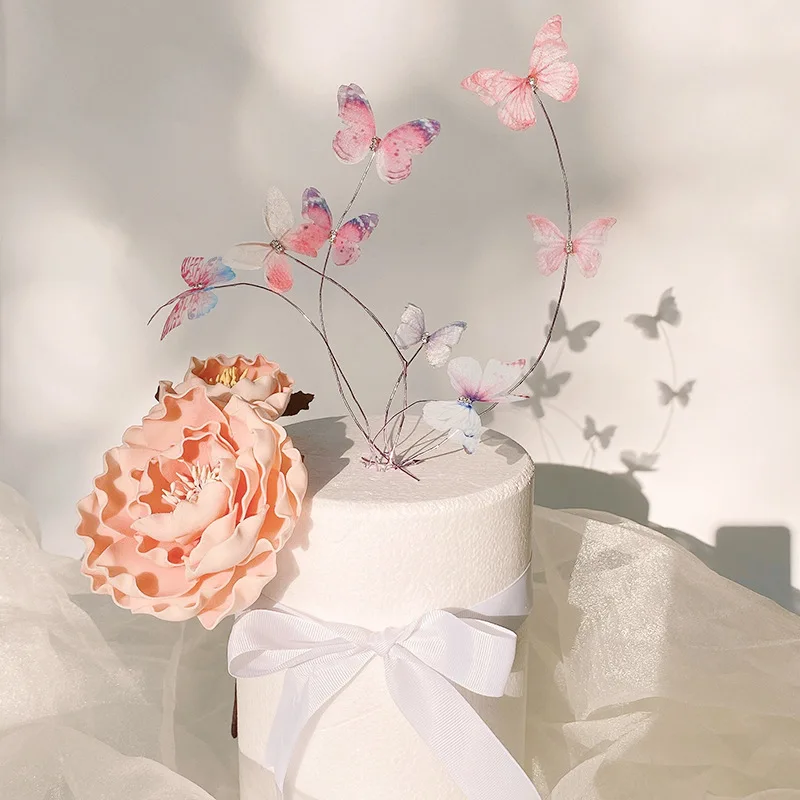 Pink 3D Butterfly Cake Toppers - 5-Piece Set With Pearl Details, For Birthdays, Baby Showers & Cupcakes