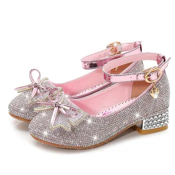 

New elsa 2 Girls Sandals Rhinestone Cartoon Elsa Shoes Pink Latin dance shoes High Heel Party Elsa Shoes Princess shoes kids