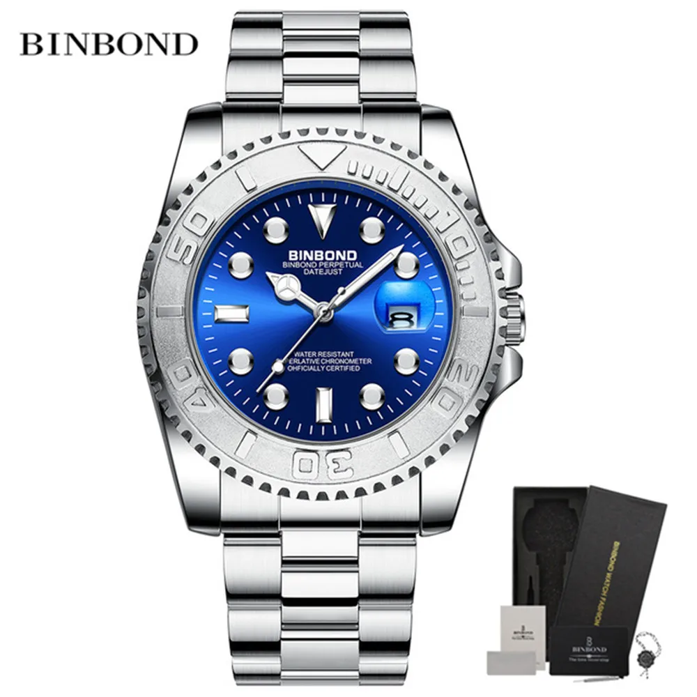BINBOND Top Brand Luxury Fashion Men Watches Luminous Calendar Waterproof Stainless Steel Watch Quartz Business Wristwatch 