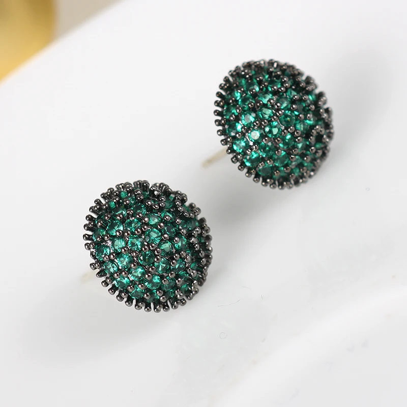 Druzy Green Round Punk Stud Earrings for Women Black Gold Color AAA Cubic Zirconia Bohemia Romantic Small Earings Africa Jewelry - Image 5