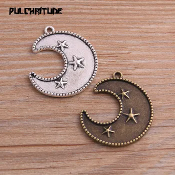 

6pcs 28*33mm Two Color Metal Zinc Alloy Moon Stars Charms Fit Jewelry Medical Plant Pendant Charms Makings