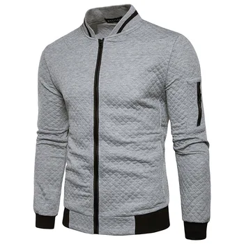 

Autumn and winter new men's diamond-shaped lattice hit color zipper stand collar casual fashion sweater coat jacket
