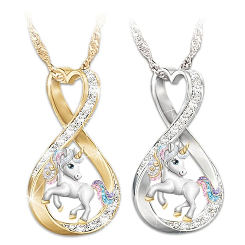 Простое Ожерелье с красивым мультяшным цветным эмалированным единорогом из