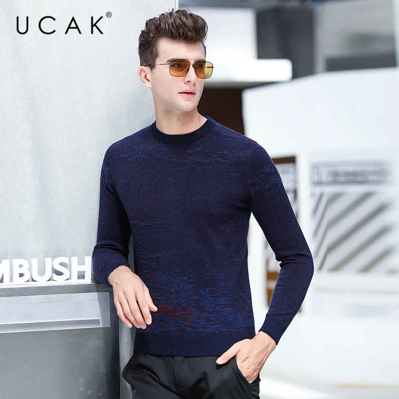 

UCAK Brand O-Neck Pure Merino Wool Sweaters Men Clothes Winter New Arrivals Streetwear Sweater Pull Homme Casual Pullover U3183