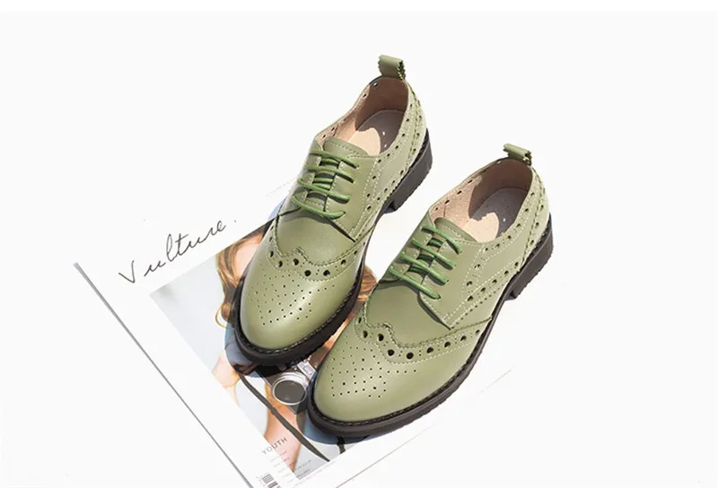 Spring 2020 New Genuine Leather Lace-Up College Women's Brogues Shoes Vintage Carved Single Oxford Shoes For Woman Plus Size 43 (6)
