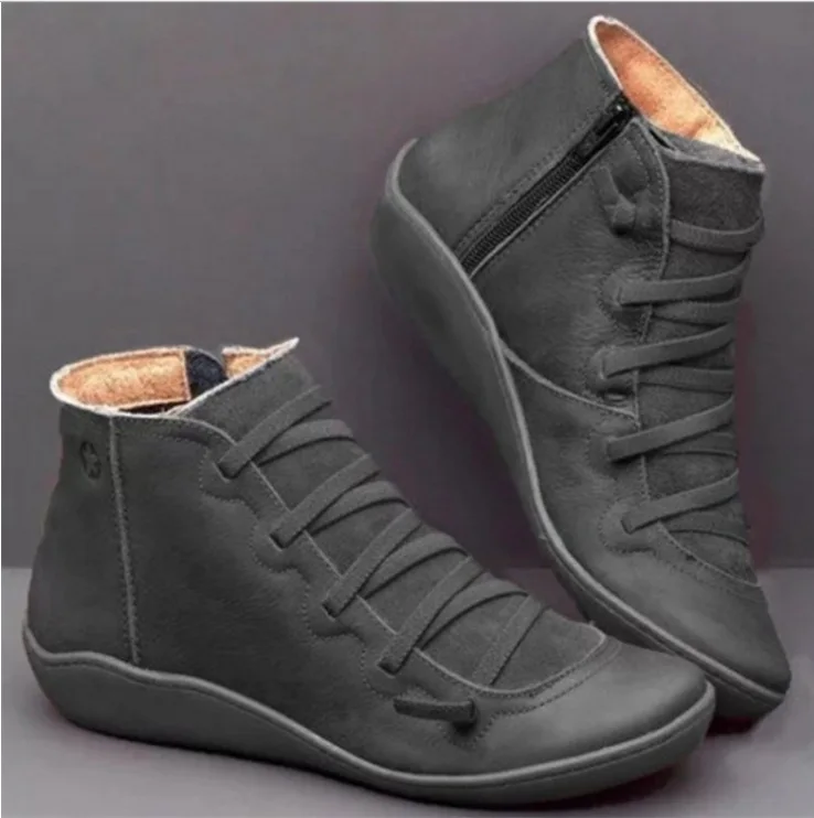 Fujin/высококачественные женские ботильоны из мягкой кожи; женские ботинки без застежки; сезон весна-осень; ботинки; удобная обувь - Цвет: Серый