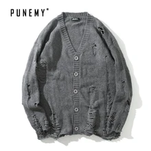 Ретро стиль, Harajuku, Для мужчин кардиган свитера с v-образным вырезом с бахромой хлопковые ботфорты в стиле «хип-хоп», одежда для улицы, однобортный мужской кардиган свитер