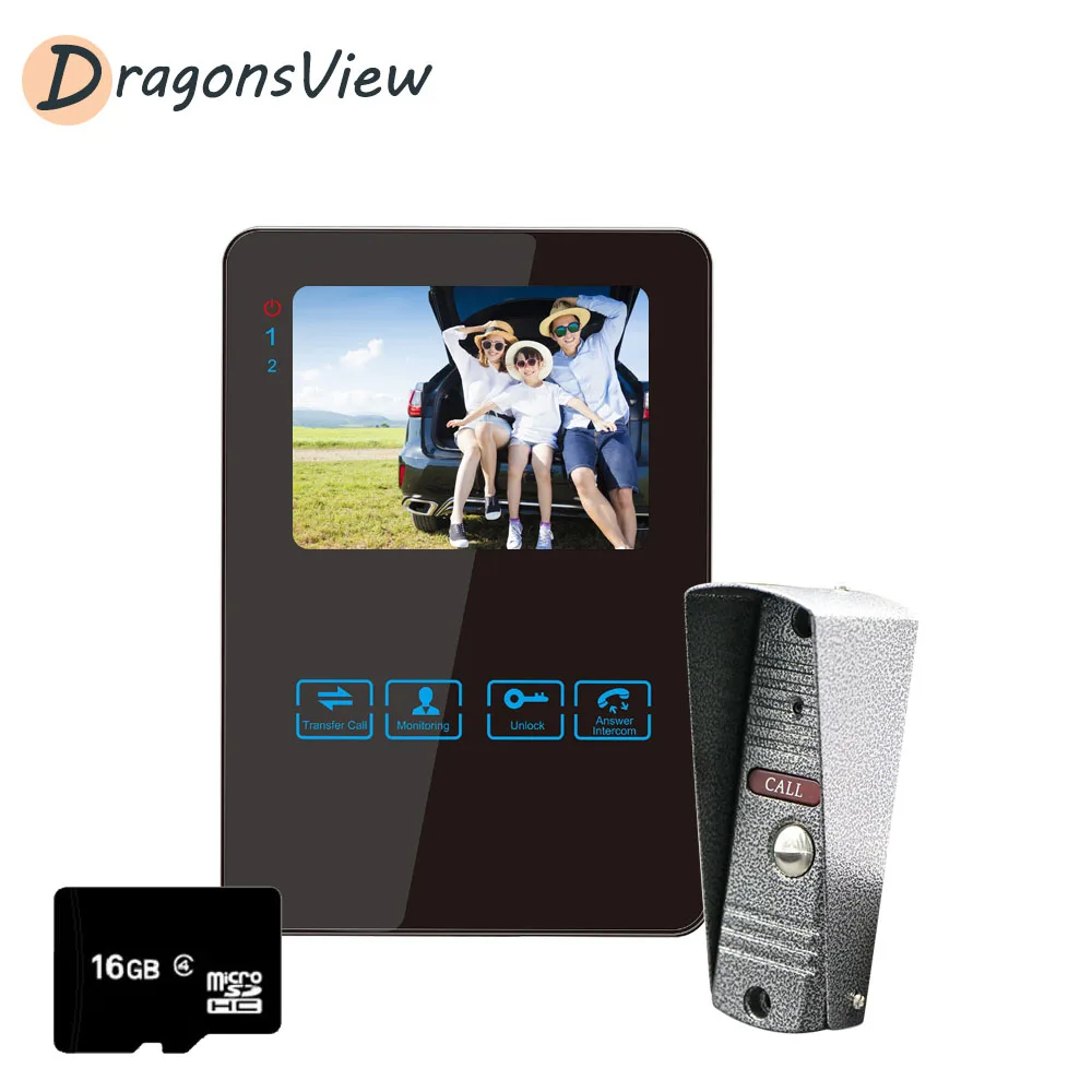 Видеодомофон DragonsView 4 3 дюйма с проводным монитором и ИК камерой|Видеодомофон| |