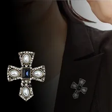 Японская Корейская Винтажная брошь жемчуг кристалл крест брошь корсаж женский корейский стиль дворец элегантные аксессуары