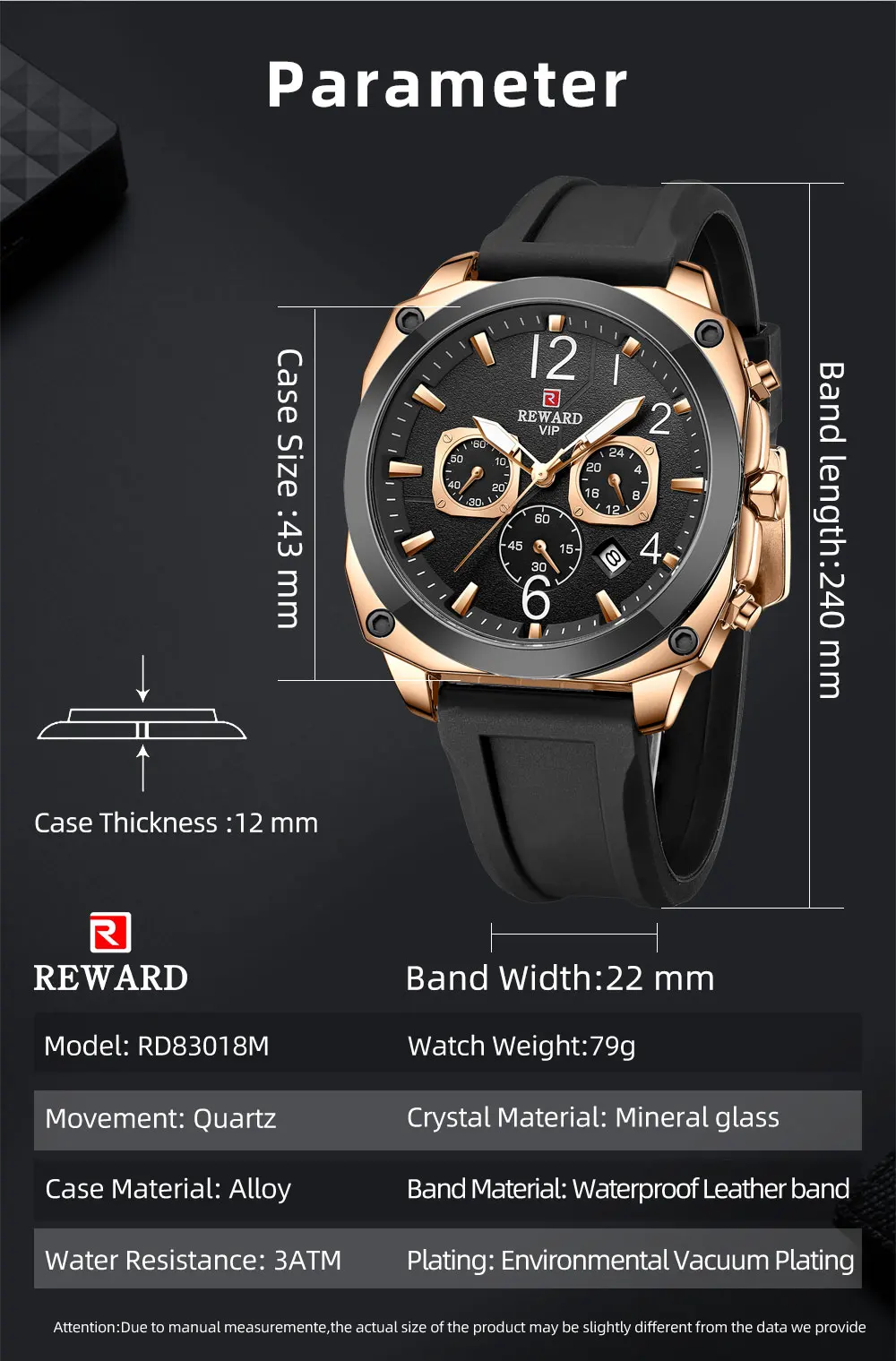 2022 New REWARD Mens Watches Top Luxury Brand Chronograph Waterproof Military Men Quartz Sport Wristwatch+Box Relogio Masculino