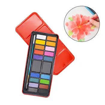 

12/18/24 Colors Pigment Solid Paint Set Watercolor Palette with Brush Box Tool 094F