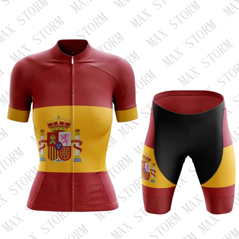 red Women Spain Team Cycling Jersey/Cycling sets Customized Road Mountain Race Top max storm GEL Breathable Pad | Спорт и