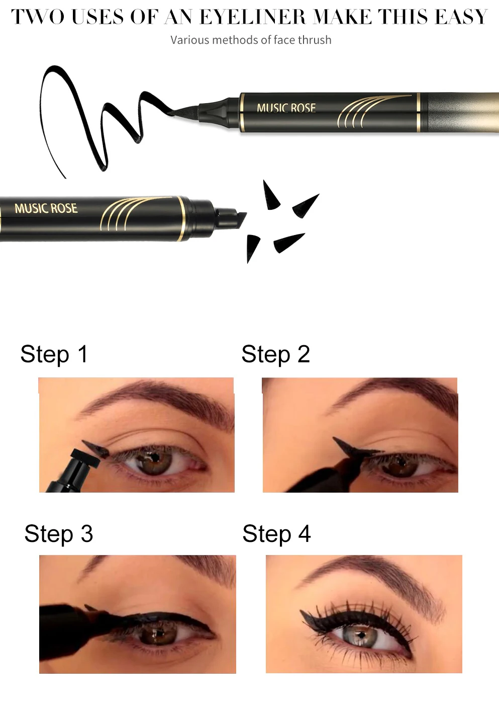 1 Pcs Double-Headed Seal Black Eyeliner Triangle Seal Eyeliner 2-in-1 Waterproof Eyes Make kit with Eyeliner Pen Eyeliner Stamp