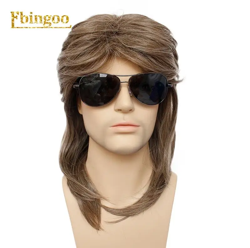 # 1B Ebingoo 70s 80s Halloween Costume Rocking Dude Punk Metal Rocker Disco Mullet Synthetic Cosplay Wig Long Straight Rocker Wig - Цвет: # 1B