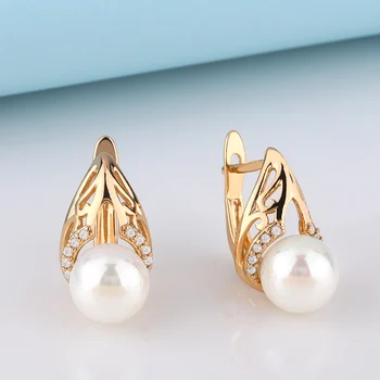 

OCESRIO Big White Natural Pearl Cutout Earrings CZ Dangle Pearl Earrings for Women Wedding Rose Gold Jewelry Women ers-u09