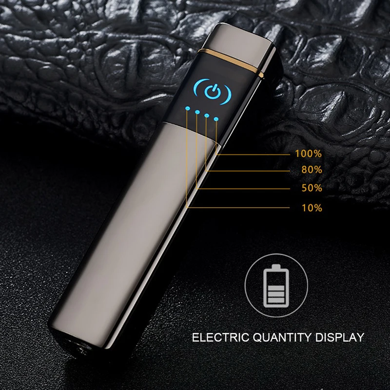 Крутая черная двойная дуговая Зажигалка USB перезаряжаемая ветрозащитная беспламенная зажигалка с индикатором батареи для сигаретной свечи