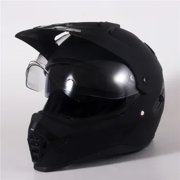 

HOT sell DOT Helmet Men And Women motocross Helmet imported new ABS engineering plastic mate black with double lens XS to XL