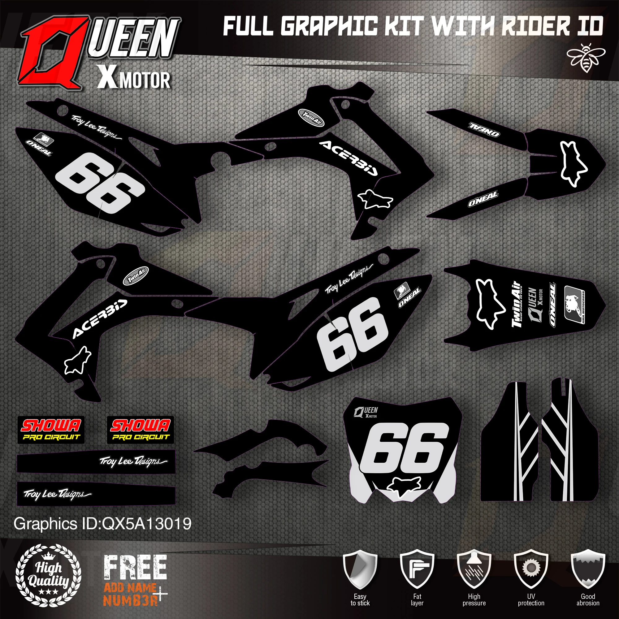 

QUEEN X MOTOR Custom Team Graphics Backgrounds Decals Stickers Kit For HONDA 2014-2017 CRF250R 2013-2016 CRF450R 019