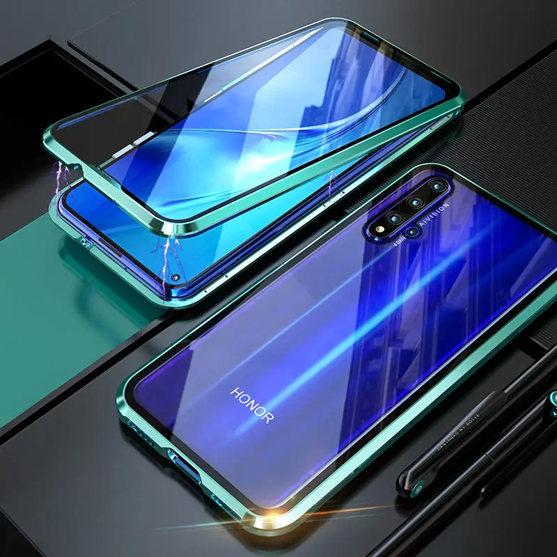 360 Защитный чехол на весь корпус для Honor 20 Pro, магнитный бампер для телефона+ двустороннее стекло, чехол для huawei Honor20 Pro, чехол s 20Pro - Цвет: Full Green