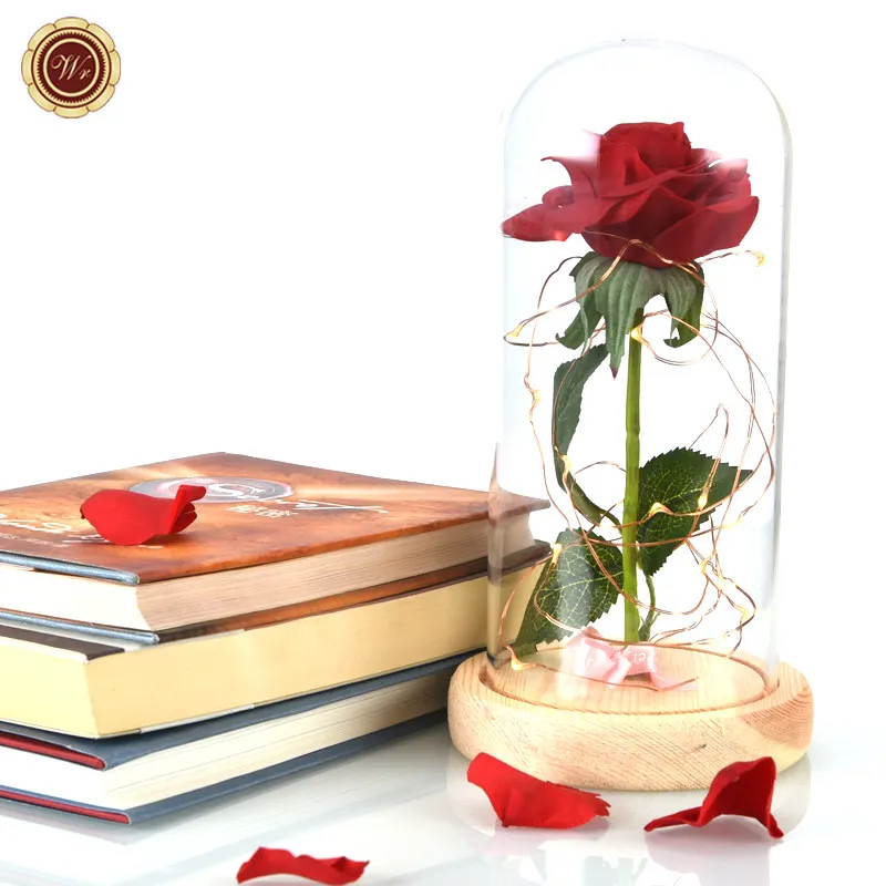 Прямая поставка, красная/белая/черная вечная роза в стеклянном куполе, светодиодный светильник, деревянная основа на День святого Валентина, год, подарки на день матери - Цвет: red flower